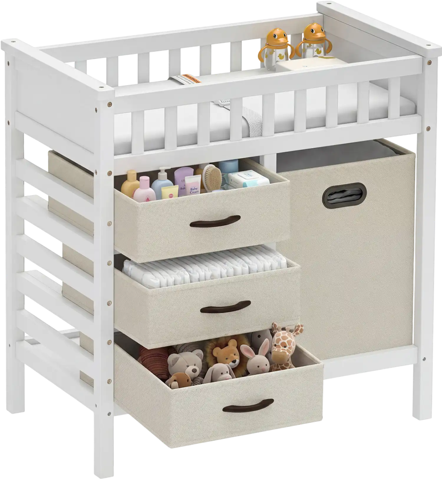 Costway Wooden Baby Changing Table w/ 3 Fabric Storage Drawers 93907405 New