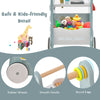 Wooden baby stroller with play kitchen features smooth handle, round edges, and extra storage for kids over 12 months.