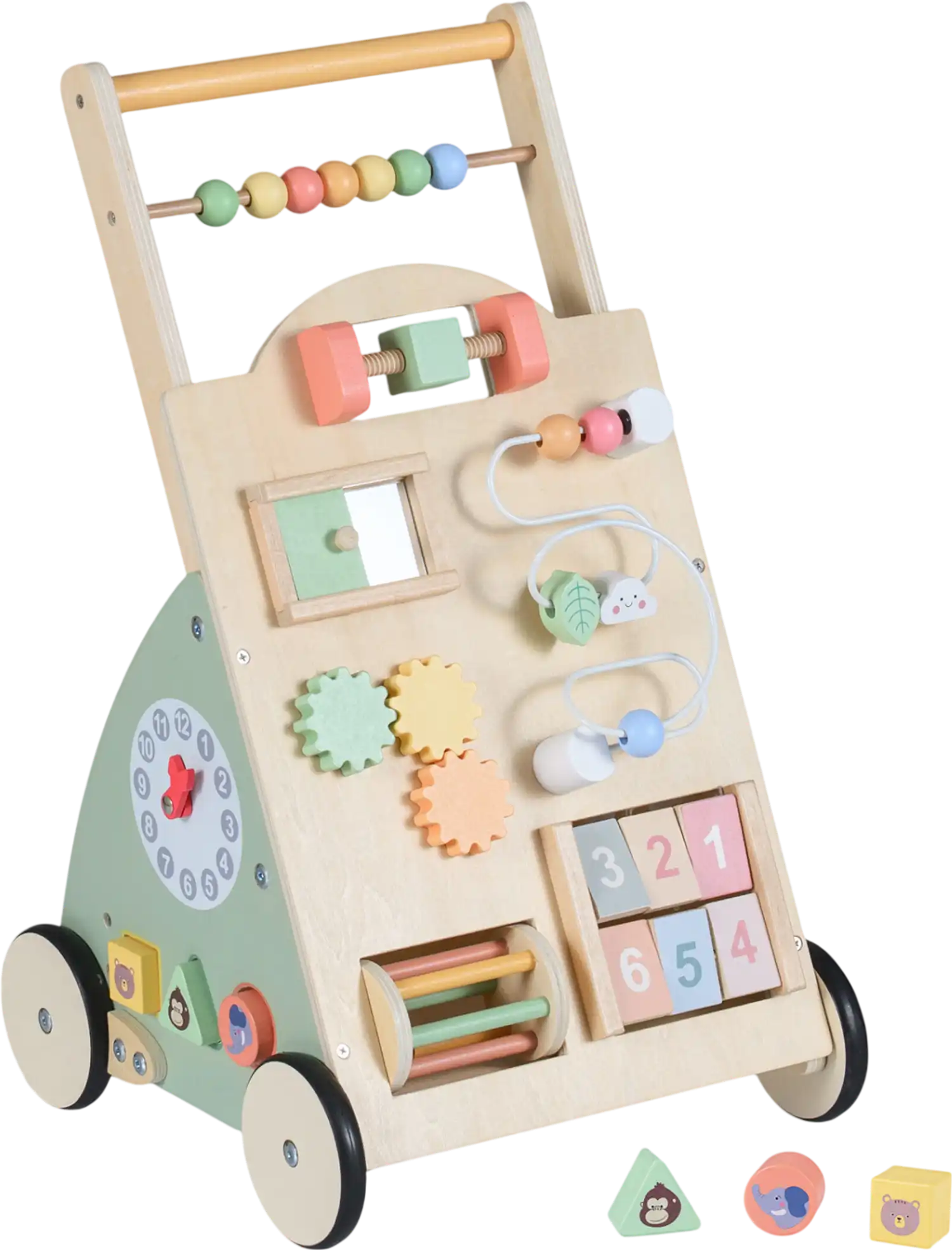 Costway Wooden Baby Walker with Wheels Storage Basket 74934806 New