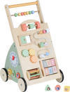 Wooden Baby Walker with Wheels and Storage Basket