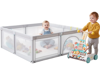 Costway Wooden Baby Walker Large Infant Playpen Bundle 62630197 New