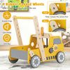 Yellow 2-in-1 wooden baby walker with adjustable speed, rubber padded wheels, and bottom storage for kids over 3 years.