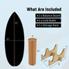 Wooden balancing board set including a black board, cork roller, and storage rack for enhancing balance and.