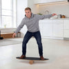 Wooden balancing board with cork roller, designed for enhancing balance and coordination during various sports.