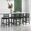 Side view of black wooden bar stools showcasing ergonomic backrest and footrest, perfect for stylish kitchen seating.