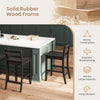 Black wooden bar stools set of 2 with ergonomic backrest and footrest, solid rubber wood frame for 400 lbs capacity.
