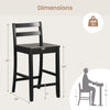 Black wooden bar stool dimensions showing 24-inch seat height, ergonomic backrest, and sturdy design for 400 lbs.