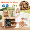 Wooden barbecue grill playset with sink and chalkboard, made of natural fir wood, ideal for kids' imaginative play.