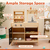 Wooden barbecue grill playset with sink and cabinet, featuring ample storage and a chalkboard for creative play.