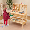 Wooden barbecue grill playset with play food, featuring open shelves and solid wood construction for kids aged 3+.