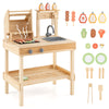 Wooden barbecue grill playset with play food, sink, and open shelves for realistic cooking fun in playrooms or.