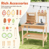 Wooden barbecue grill playset with realistic accessories, open shelves, and solid wood construction for kids aged 3+.