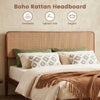 Boho rattan headboard with solid acacia wood frame provides elegant support for twin, full, or queen mattresses.