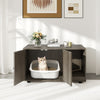 Wooden cat litter box enclosure in oak, featuring double doors and a scratching board, perfect for home decoration.