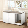 Wooden Cat Litter Box Enclosure Hidden Litter Box Furniture with Scratching Board-White - Gallery View 1 of 10
