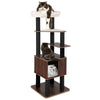 Wooden cat tower showcasing a cozy fence-style condo and multiple levels with detachable cushions for climbing and.