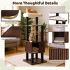 Wooden cat tower with spacious top perch, soft padding, and sturdy scratching posts for climbing and lounging.