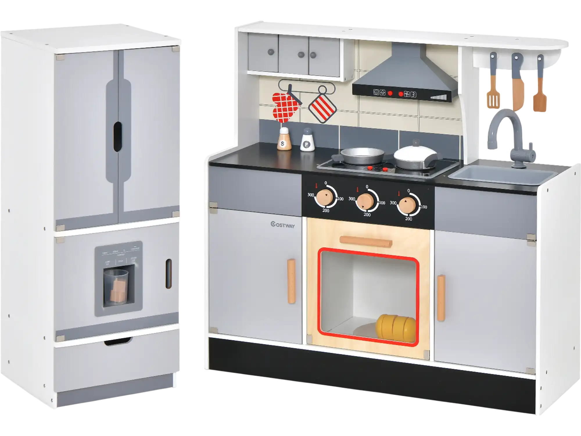 Costway Wooden Chef Play Kitchen Refrigerator Range Hood Roaster 91682734 New