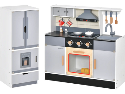 Costway Wooden Chef Play Kitchen Refrigerator Range Hood Roaster 91682734 New