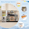 Wooden Chef Play Kitchen featuring large cabinets, a realistic range hood, and multiple storage options for kids'.
