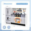 Wooden Chef Play Kitchen with refrigerator, range hood, and realistic features for interactive play, suitable for ages.