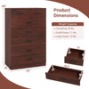 Wooden chest of drawers with 7 storage compartments, metal handles, and anti-toppling device, ideal for bedroom.