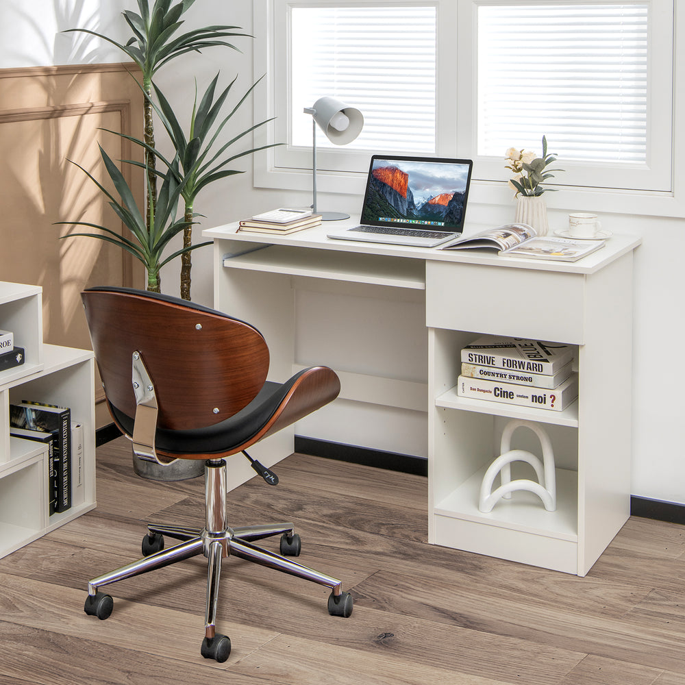 Wooden Computer Desk with CPU Stand-White - Gallery View 1 of 10