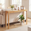 Natural wooden console table with a thickened top, perfect for narrow spaces and displaying decor in a modern farmhouse.