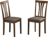 Set of 2 brown wooden dining chairs with linen fabric upholstery and ergonomic backrests, perfect for dining rooms.