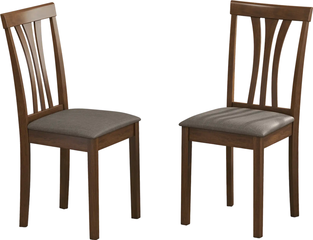 Set of 2 brown wooden dining chairs with linen fabric upholstery and ergonomic backrests, perfect for dining rooms.