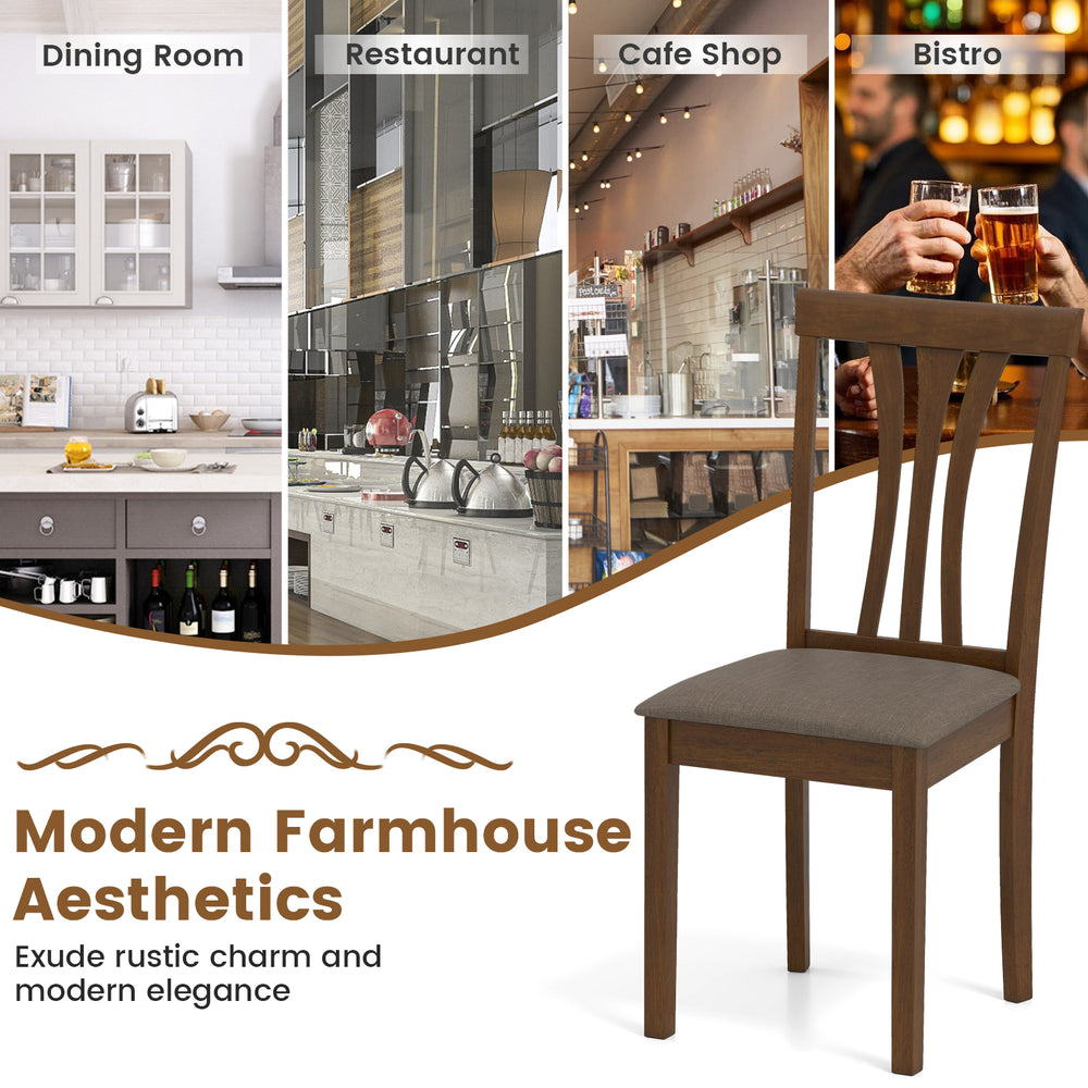 Wooden dining chair with brown rubber wood frame and linen fabric upholstery, perfect for home or restaurant settings.