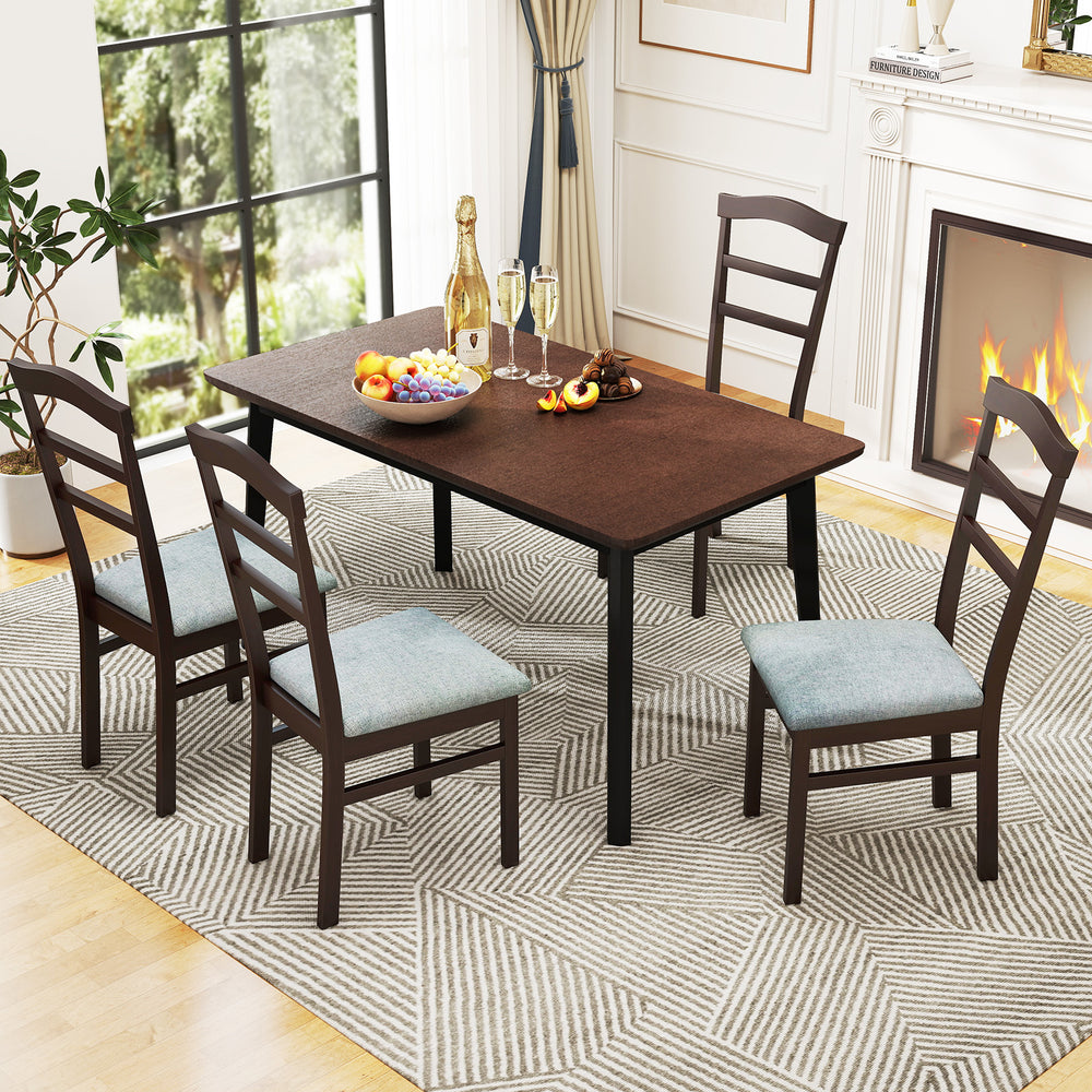 Wooden dining chair set with linen fabric upholstery, featuring ergonomic backrests and unique patterns for stylish.
