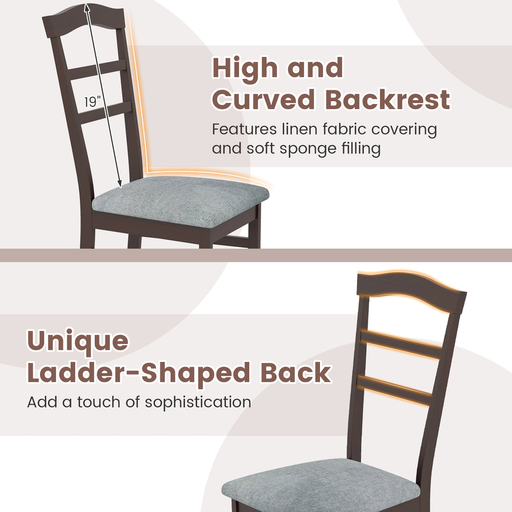 Wooden dining chair with a high curved backrest and linen fabric upholstery, perfect for kitchen or dining room use.