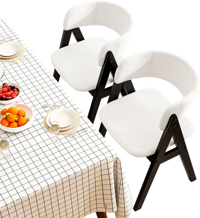 Costway Set of 2 Mid-Century Modern Sherpa Upholstered Wooden Dining Chairs Black 213975684 New