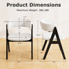 Wooden dining chair dimensions with black frame, upholstered in white faux sherpa, ideal for kitchen or dining room use.