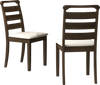 Walnut wooden dining chairs with padded seats and ladder backs, perfect for dining rooms or cafes. Set of 2.