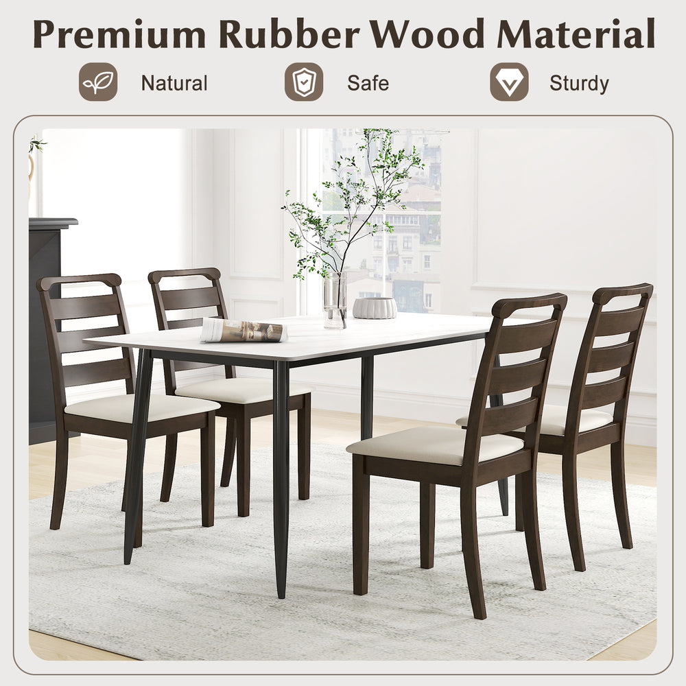 Walnut wooden dining chair set of 2 with padded seats and ladder backs, perfect for dining rooms and cafes.