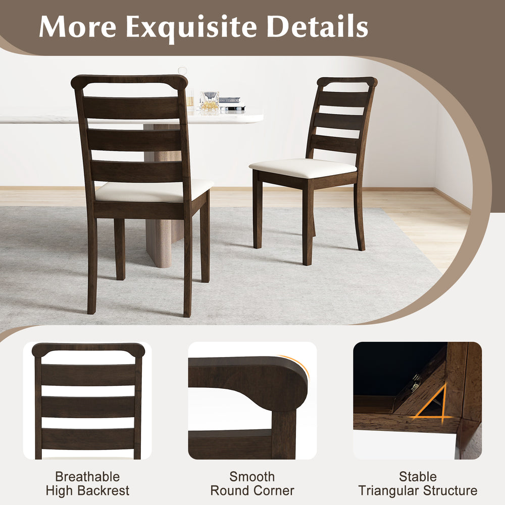 Walnut wooden dining chair set of 2 with breathable high backrests and smooth round corners, perfect for dining rooms.