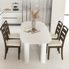 Walnut dining chair set with padded seats and curved backrests, perfect for dining rooms or cafes.