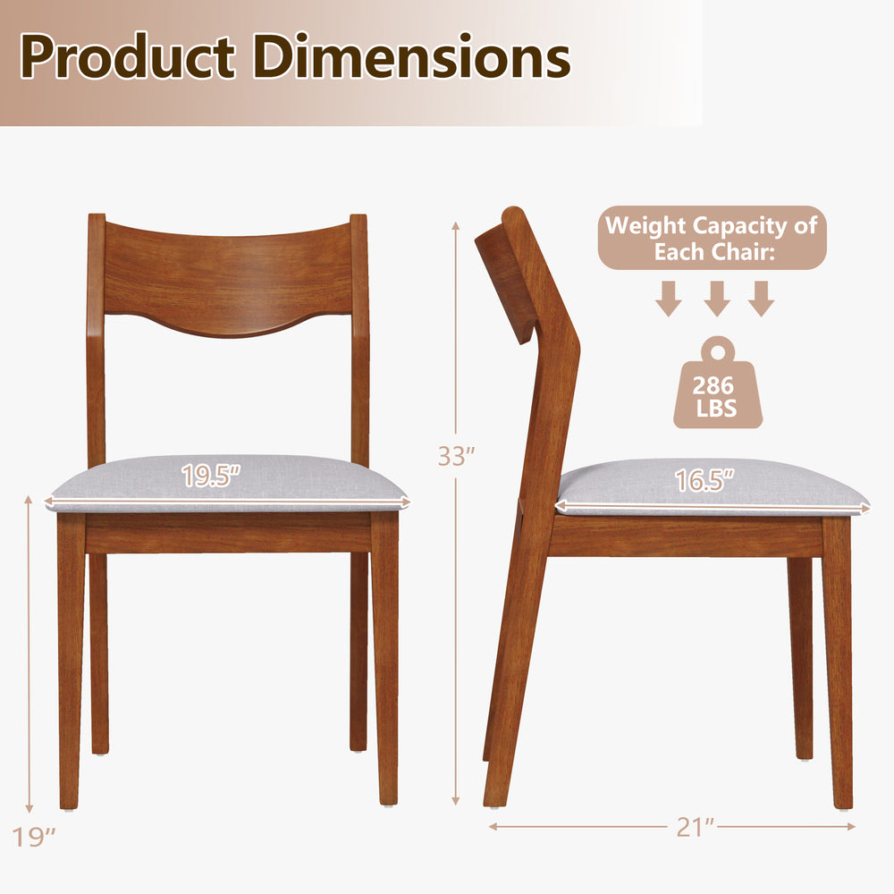 Wooden dining chair dimensions with rubber wood frame, wide padded seat, and curved backrest for comfort and style.