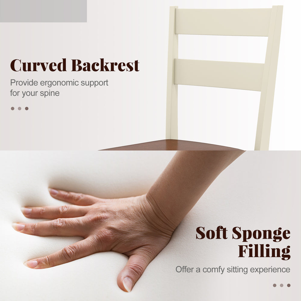 Curved backrest and soft sponge filling of a white PU leather dining chair, offering ergonomic support and comfort.