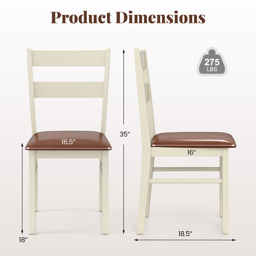 Wooden dining chair dimensions with PU leather upholstery, sturdy rubber wood frame, suitable for kitchen or dining use.