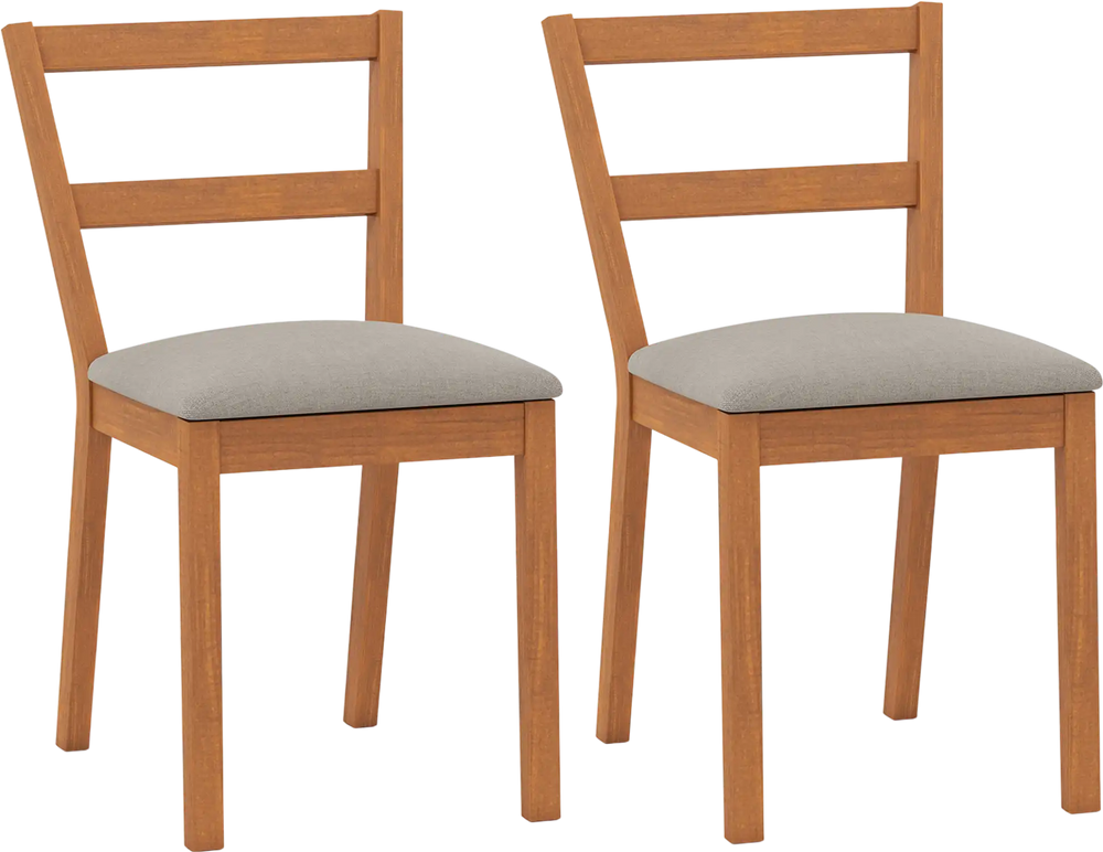 Set of 2 wooden dining chairs with upholstered seats, ergonomic backrest, and rustic brown finish for farmhouse charm.