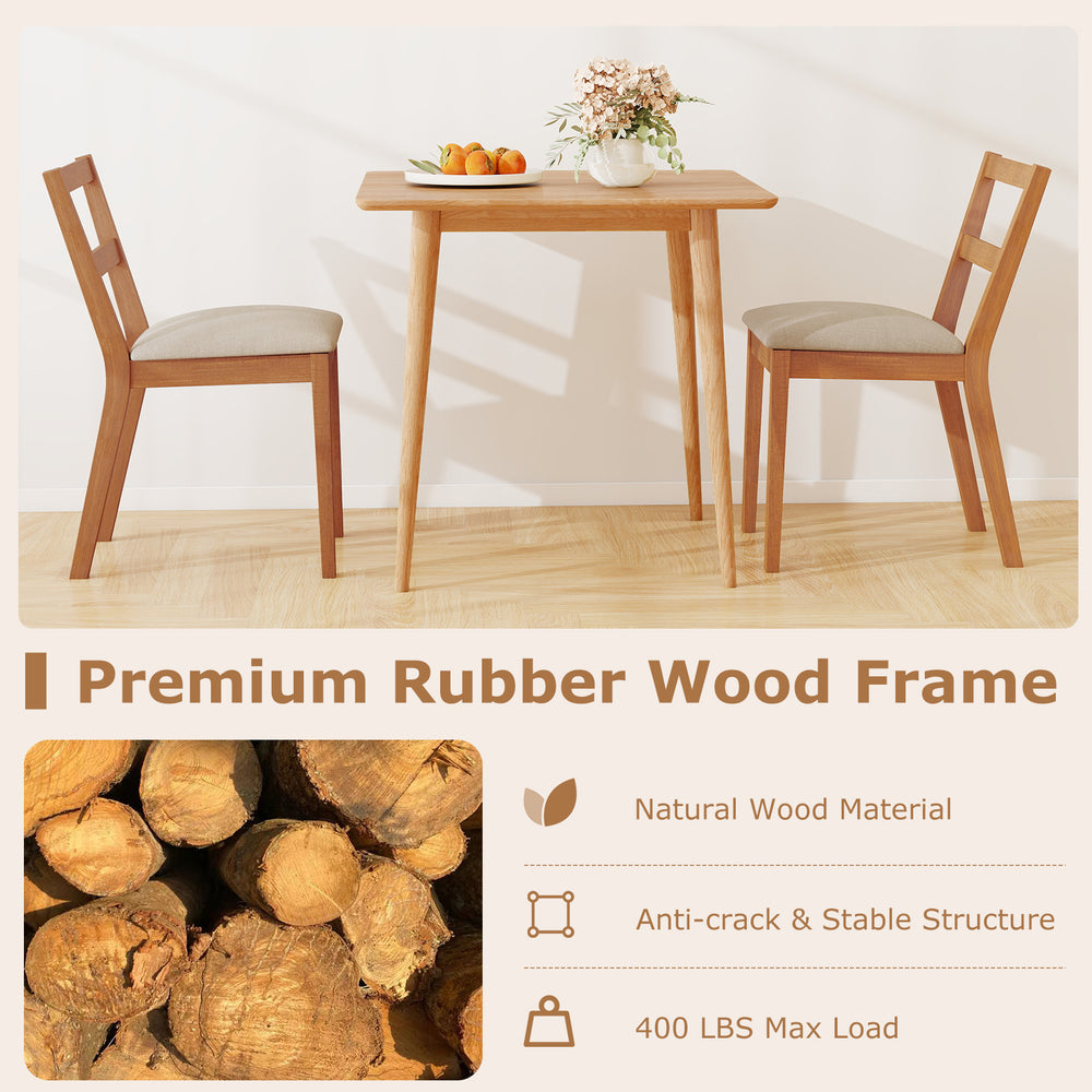 Brown upholstered dining chair set of 2 with rubber wood frame, ergonomic backrest, perfect for farmhouse kitchens.