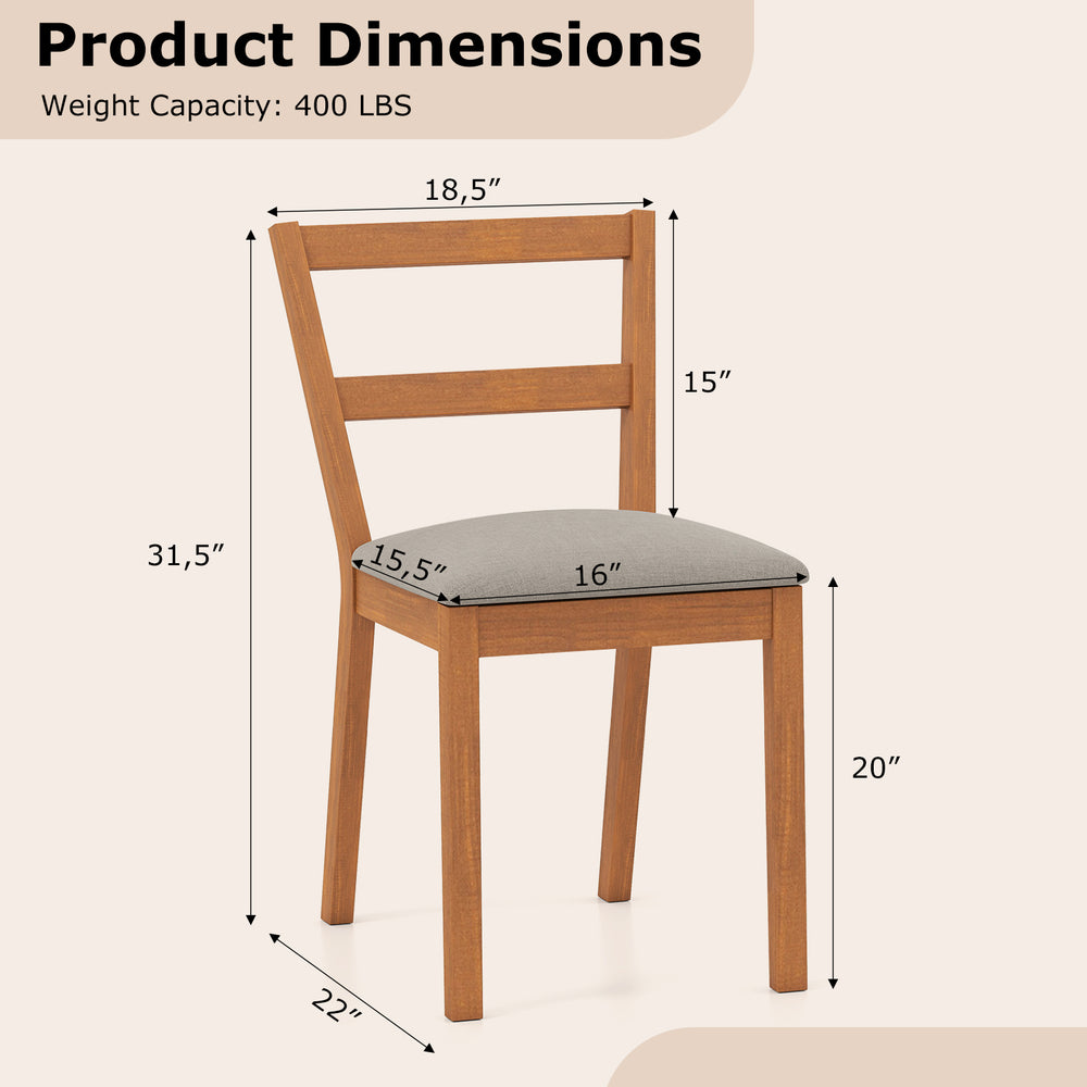 Wooden dining chair with upholstered seat, ergonomic backrest, and rustic finish, ideal for farmhouse kitchens.
