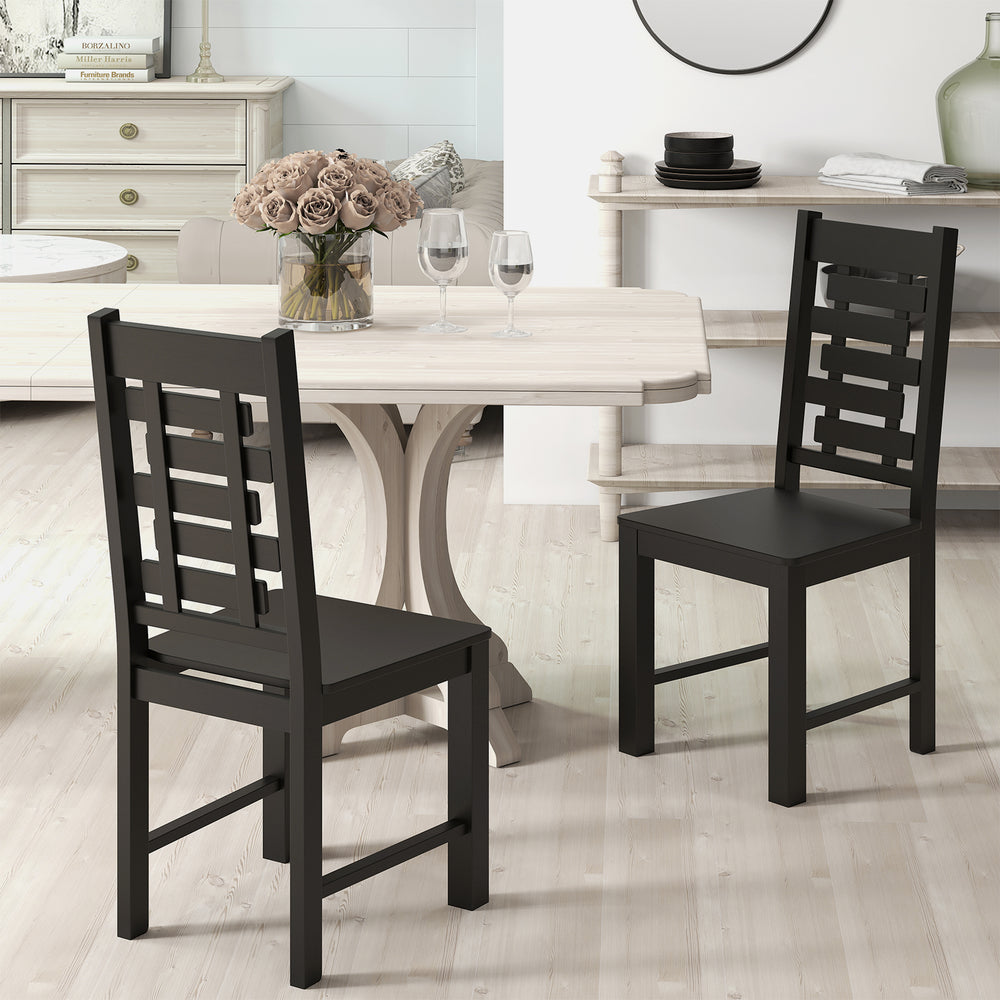 Wooden Dining Chair Set of 2 Solid Rubber Wood Kitchen Chairs-Black - Gallery View 1 of 9