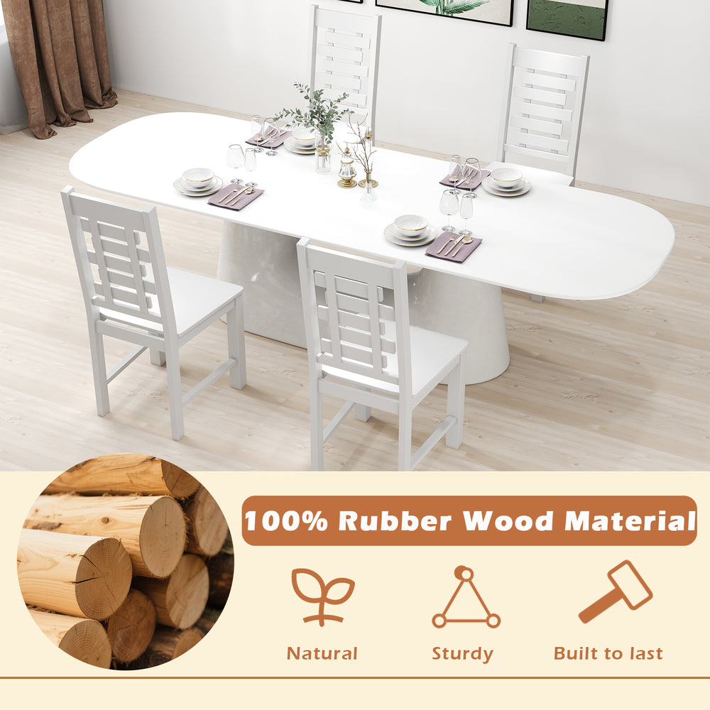White wooden dining chair set of 2 made from 100% rubber wood, sturdy design for dining rooms and cafes.