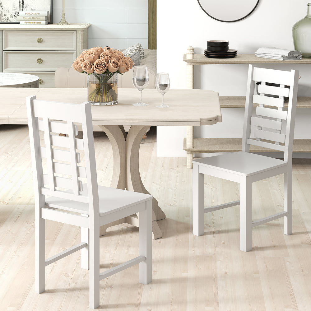 Wooden Dining Chair Set of 2 Solid Rubber Wood Kitchen Chairs-White - Gallery View 1 of 9