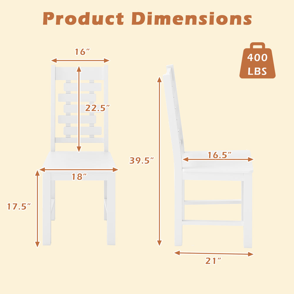 Wooden dining chair dimensions with a solid rubber wood design, supporting up to 400 lbs, ideal for kitchen or dining.
