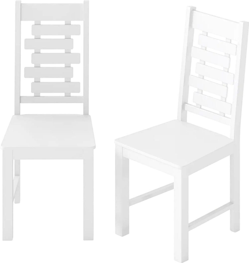 White wooden dining chair set of 2, crafted from solid rubber wood, ideal for dining rooms and cafes.